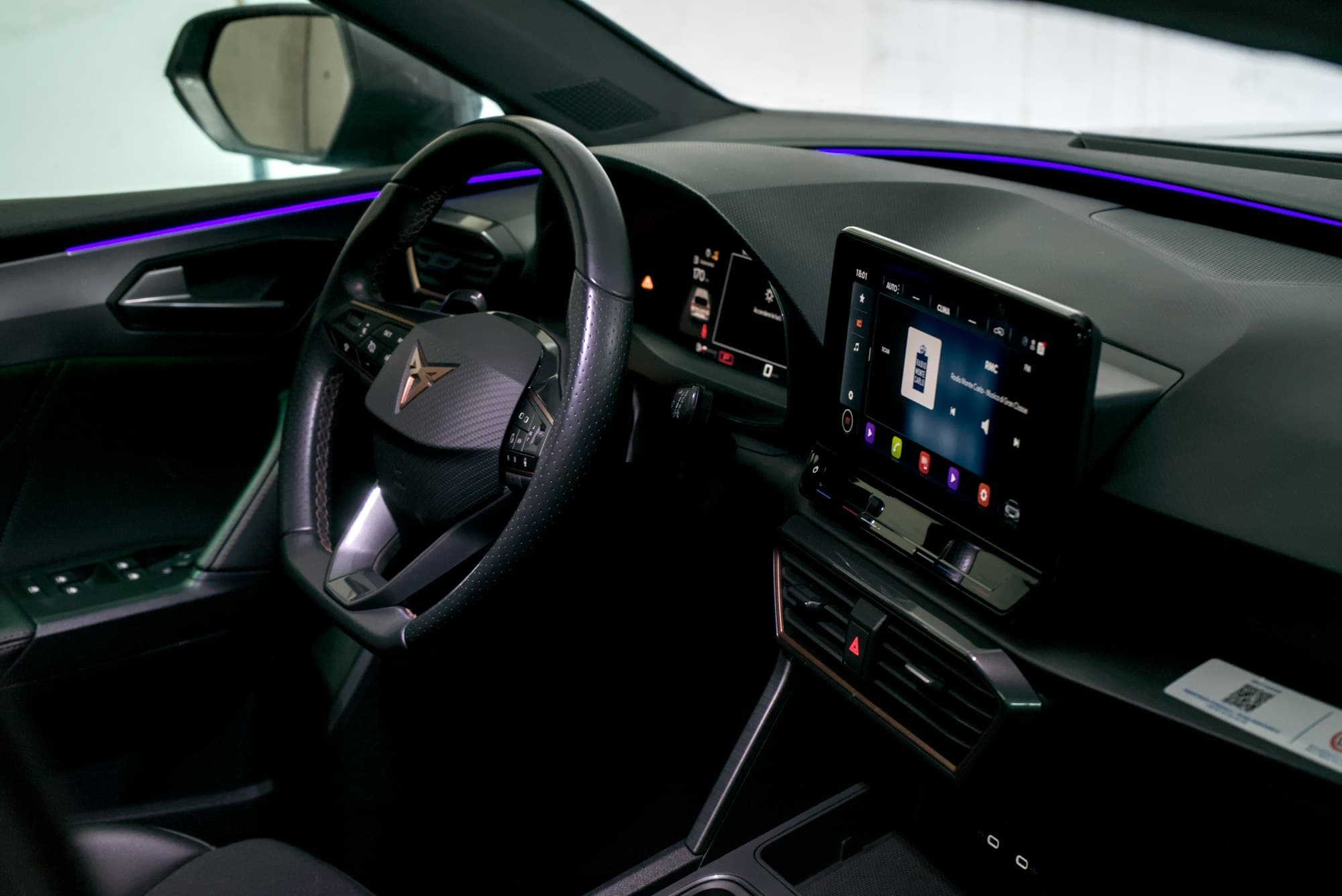 Modern car interior with a large touchscreen stereo